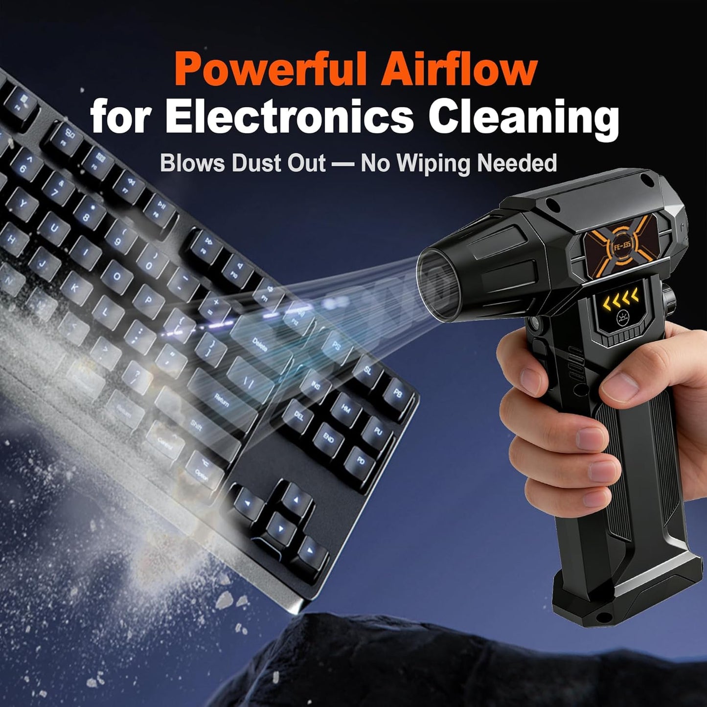 Compressed Air Duster, Cordless Electric Air Blower 130000 RPM, Rechargeable Computer Cleaner for PC & Keyboard Cleaning, Portable Air Duster for Electronics & Car Cleaning with LED Light (FE-J35)