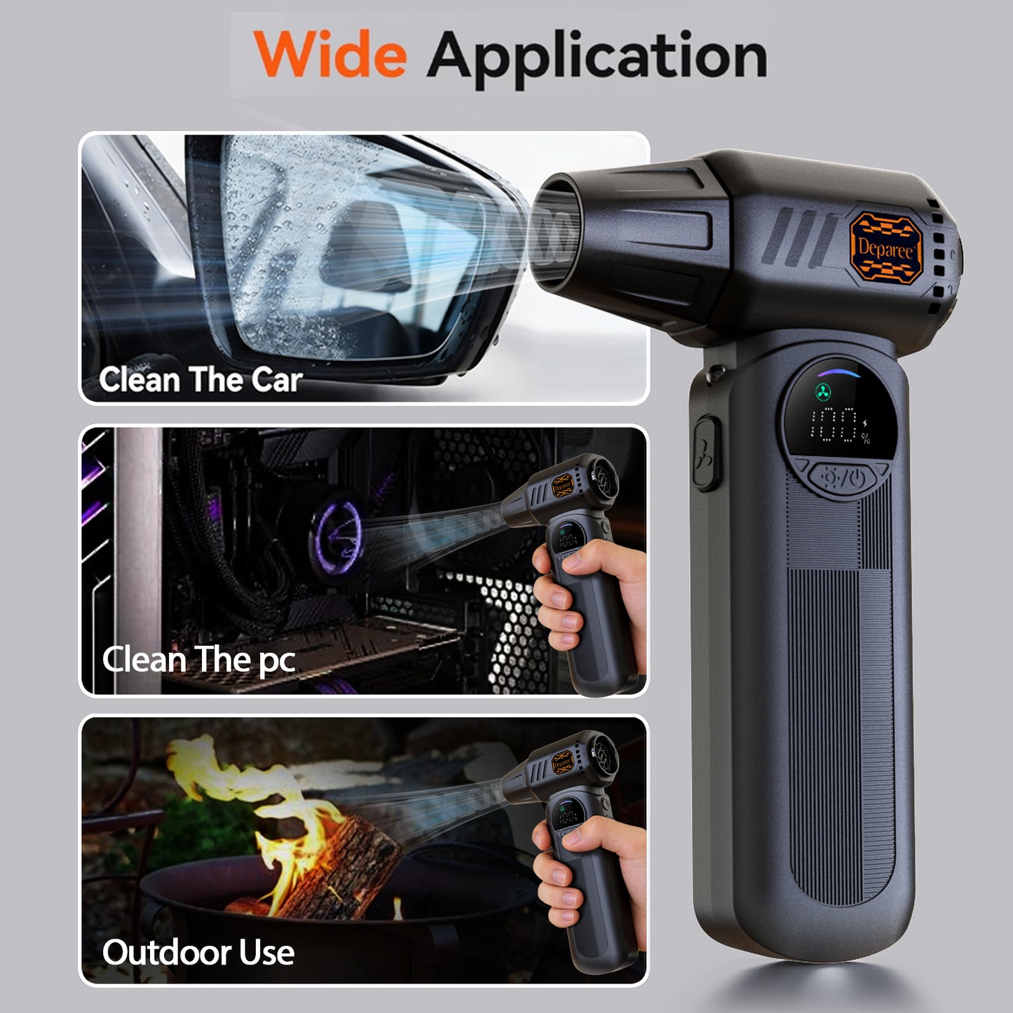 Deparee Compressed Air Dusters, 8000mAh Battery High Wind with Memory Setting, LED Light Multi-Nozzles for Car, Home, Office, Pet, Electronics