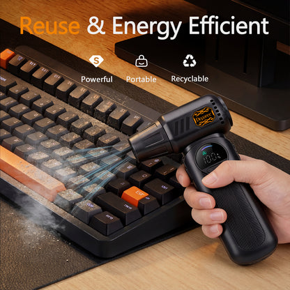 Deparee Compressed Air Dusters, 8000mAh Battery High Wind with Memory Setting, LED Light Multi-Nozzles for Car, Home, Office, Pet, Electronics