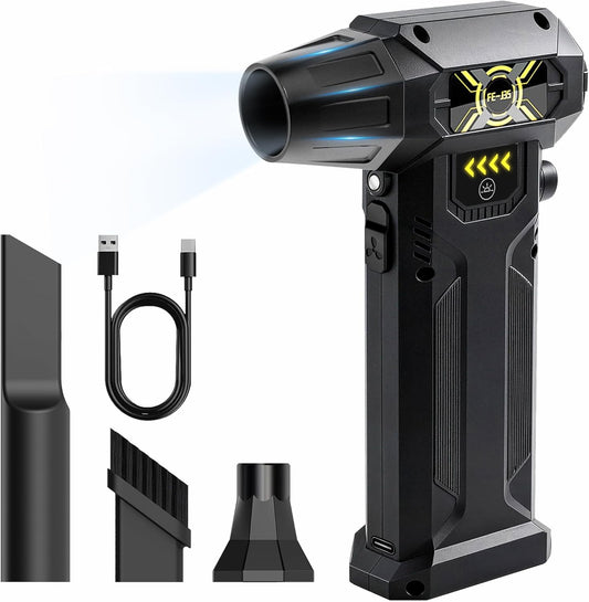 Compressed Air Duster, Cordless Electric Air Blower 130000 RPM, Rechargeable Computer Cleaner for PC & Keyboard Cleaning, Portable Air Duster for Electronics & Car Cleaning with LED Light (FE-J35)